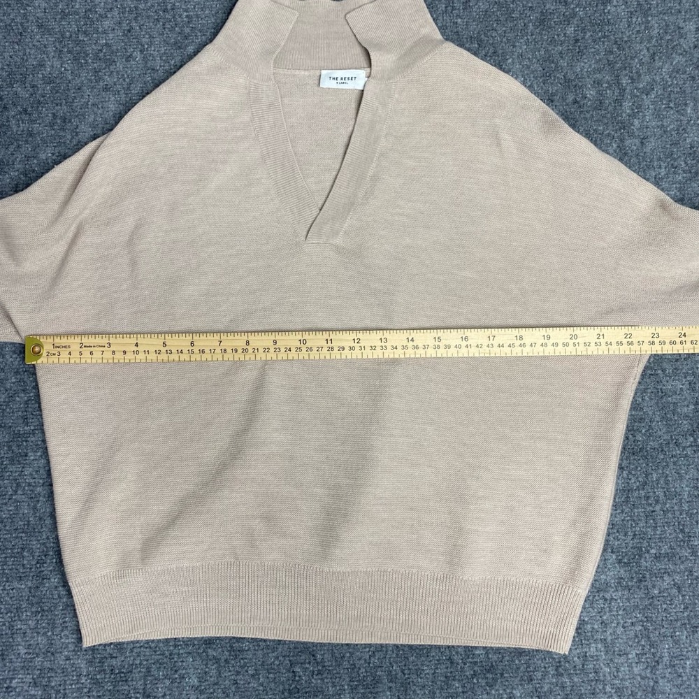The Reset Polo Sweater Womens S Tan Wool V-Neck Minimalist Quiet Luxury Preppy - Picture 5 of 6